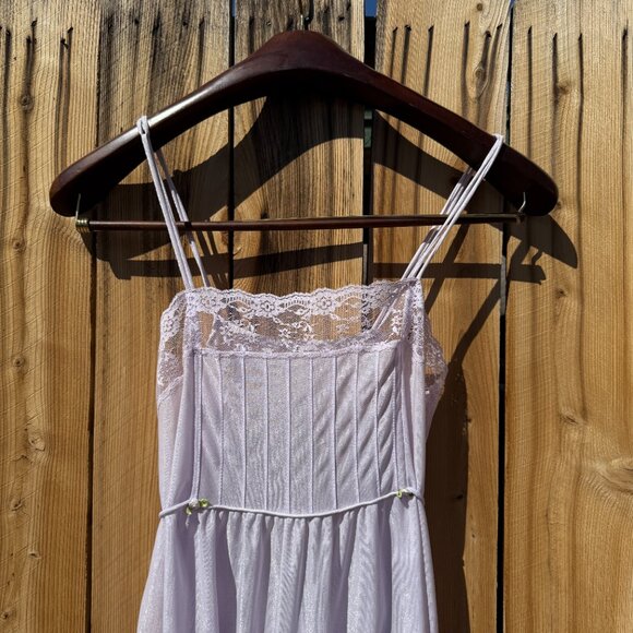 Vintage Nightgown 70s Undercover Wear Purple Empire Waist Sheer Negligee M/L - Picture 13 of 15